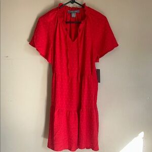 Lark + Grey Elegant Red Tiered Swiss Dot Midi Dress NWT